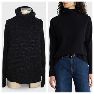 101 Nordstrom Cashmere Black Boxy Turtleneck Sweater with Silver